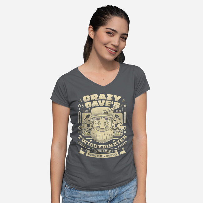 Crazy Dave Emblem Grunge-Womens-V-Neck-Tee-LAGELANTEE