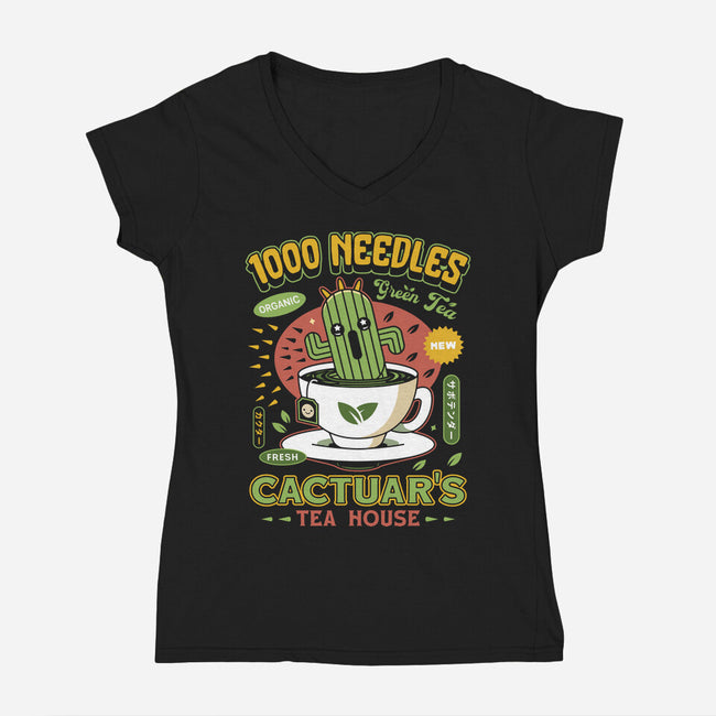 Cactuar Green Tea Emblem-Womens-V-Neck-Tee-LAGELANTEE