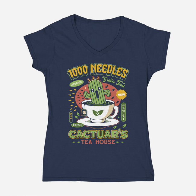 Cactuar Green Tea Emblem-Womens-V-Neck-Tee-LAGELANTEE