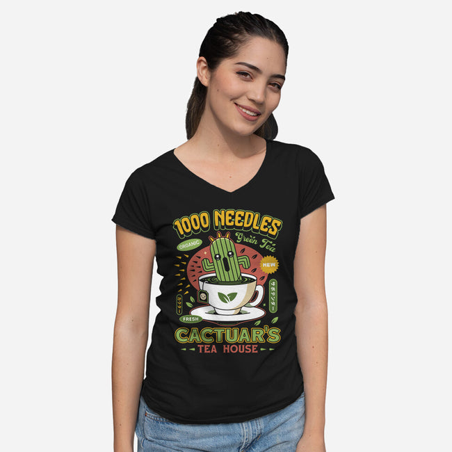 Cactuar Green Tea Emblem-Womens-V-Neck-Tee-LAGELANTEE