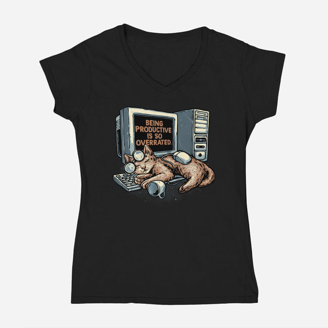 Overrated Productivity-Womens-V-Neck-Tee-glitchygorilla