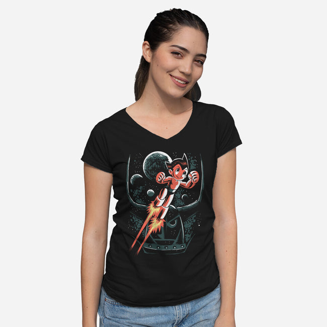 Retro Boy-Womens-V-Neck-Tee-zascanauta