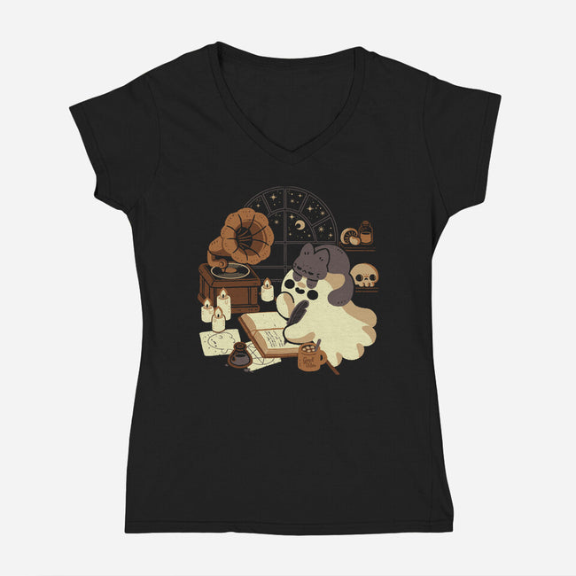 Spooky Cute Ghost Lofi-Womens-V-Neck-Tee-xMorfina