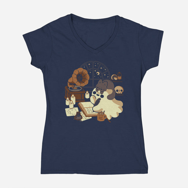 Spooky Cute Ghost Lofi-Womens-V-Neck-Tee-xMorfina