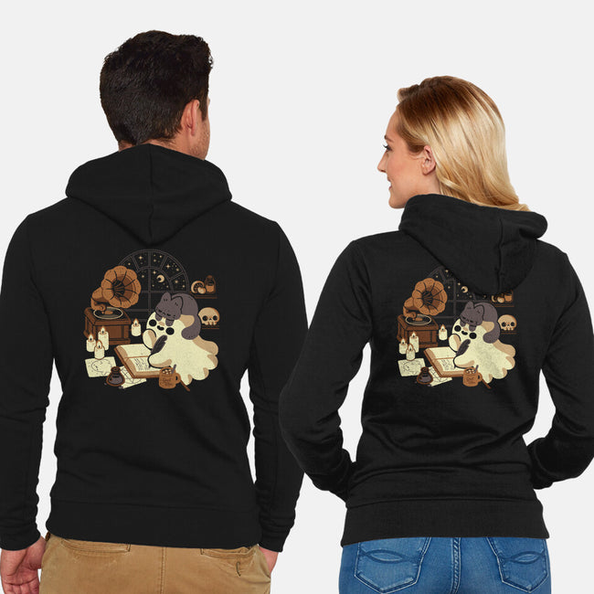 Spooky Cute Ghost Lofi-Unisex-Zip-Up-Sweatshirt-xMorfina