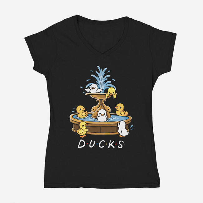 Duck Friends-Womens-V-Neck-Tee-Vallina84