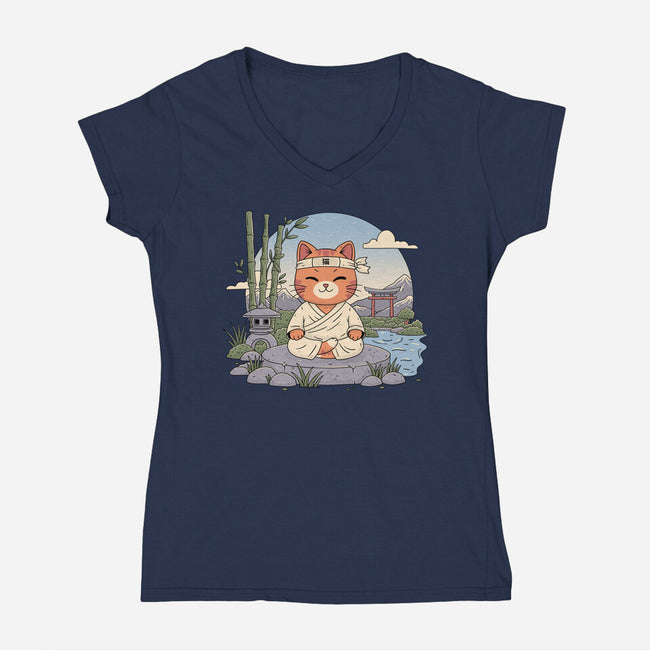 Meditating Cat-Womens-V-Neck-Tee-GODZILLARGE