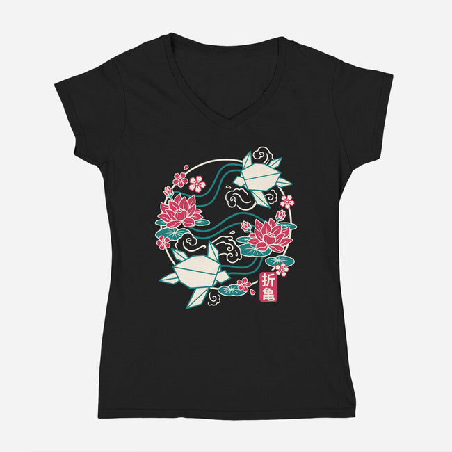 Origami Turtle-Womens-V-Neck-Tee-NemiMakeit