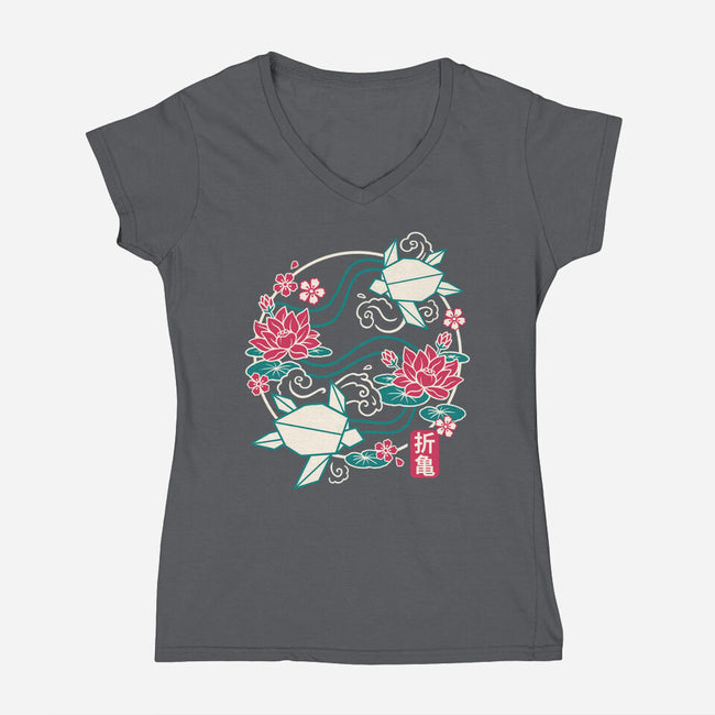 Origami Turtle-Womens-V-Neck-Tee-NemiMakeit
