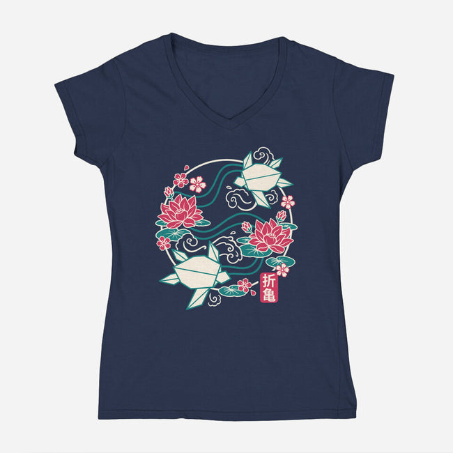 Origami Turtle-Womens-V-Neck-Tee-NemiMakeit