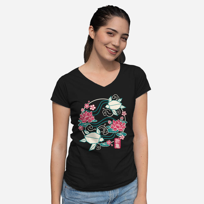 Origami Turtle-Womens-V-Neck-Tee-NemiMakeit