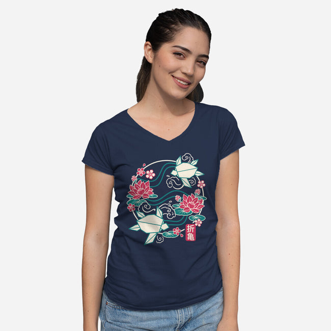 Origami Turtle-Womens-V-Neck-Tee-NemiMakeit