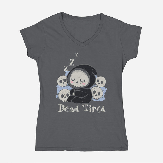 Dead Tired Death Sleeping-Womens-V-Neck-Tee-Loobs