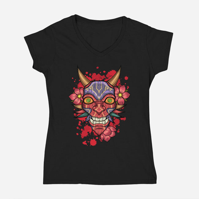 Oni Mask-Womens-V-Neck-Tee-nickzzarto