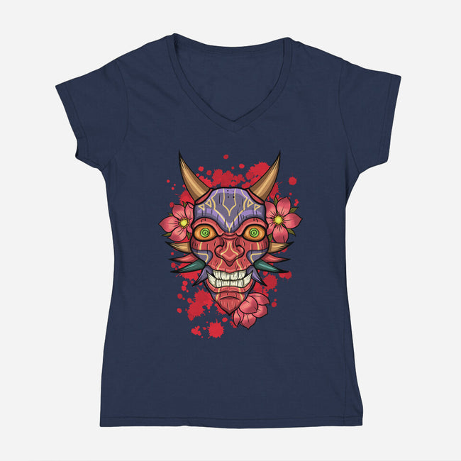 Oni Mask-Womens-V-Neck-Tee-nickzzarto