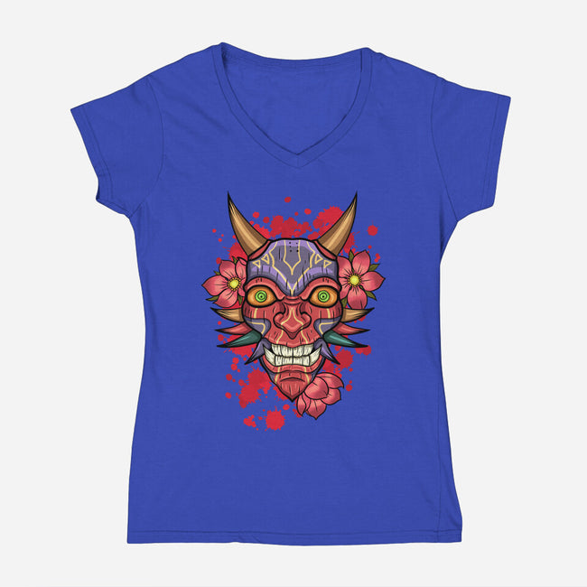 Oni Mask-Womens-V-Neck-Tee-nickzzarto