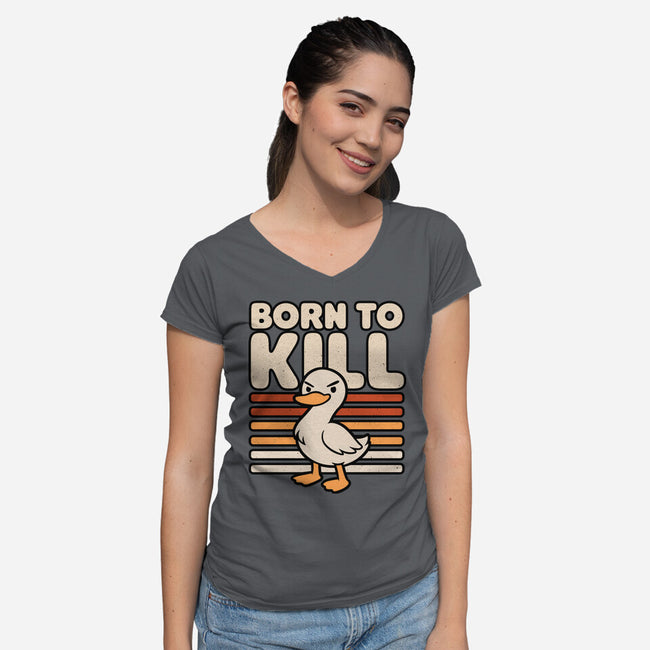 Cute Ironic Duck-Womens-V-Neck-Tee-Studio Mootant