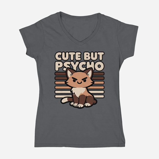 Cute Ironic Cat-Womens-V-Neck-Tee-Studio Mootant