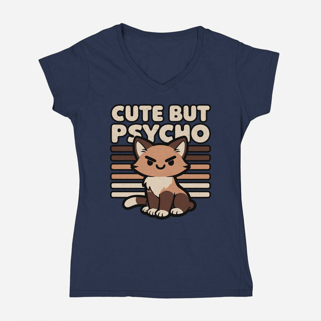Cute Ironic Cat-Womens-V-Neck-Tee-Studio Mootant
