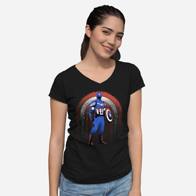 Super Soldier Linework Emblem-Womens-V-Neck-Tee-Astrobot Invention