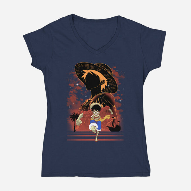 Rubber Pirate Shadow Lineart-Womens-V-Neck-Tee-Astrobot Invention