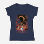 Rubber Pirate Shadow Lineart-Womens-V-Neck-Tee-Astrobot Invention
