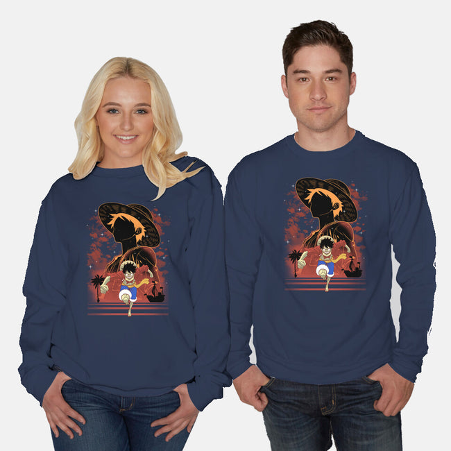 Rubber Pirate Shadow Lineart-Unisex-Crew Neck-Sweatshirt-Astrobot Invention
