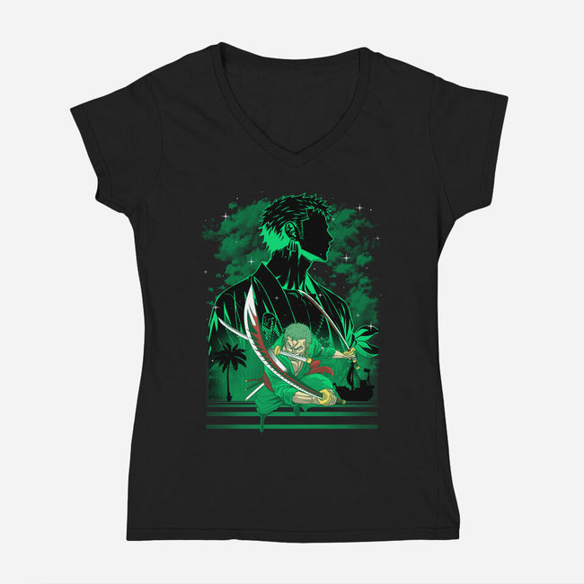 Iron Ronin Shadow Lineart-Womens-V-Neck-Tee-Astrobot Invention