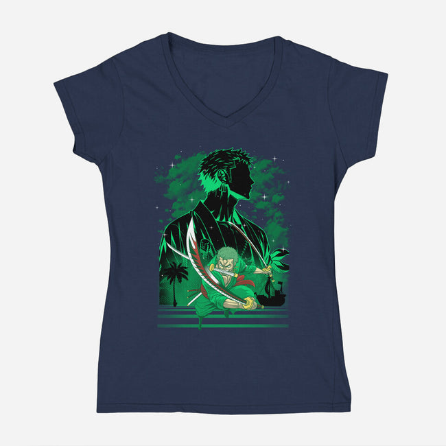 Iron Ronin Shadow Lineart-Womens-V-Neck-Tee-Astrobot Invention