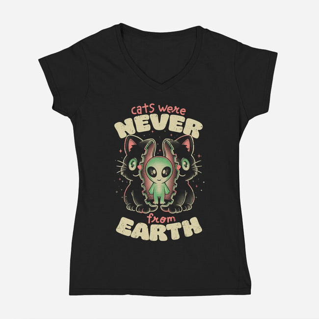 Cats Were Never From Earth-Womens-V-Neck-Tee-eduely