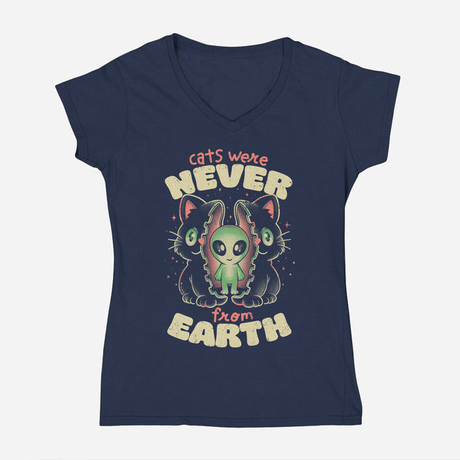 Cats Were Never From Earth-Womens-V-Neck-Tee-eduely