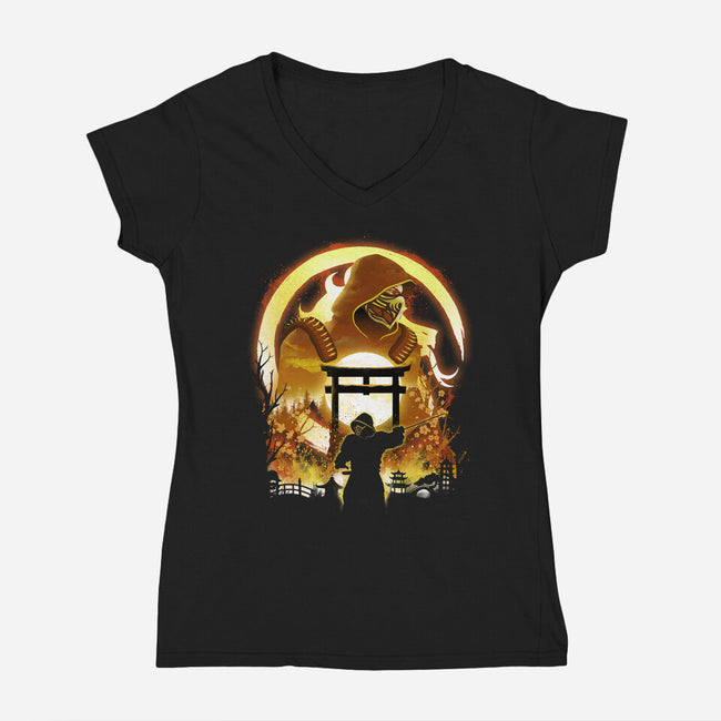 The Hell Ninja-Womens-V-Neck-Tee-dandingeroz