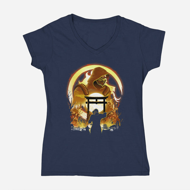 The Hell Ninja-Womens-V-Neck-Tee-dandingeroz
