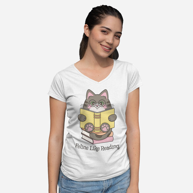 Feline Like Reading-Womens-V-Neck-Tee-robyriker