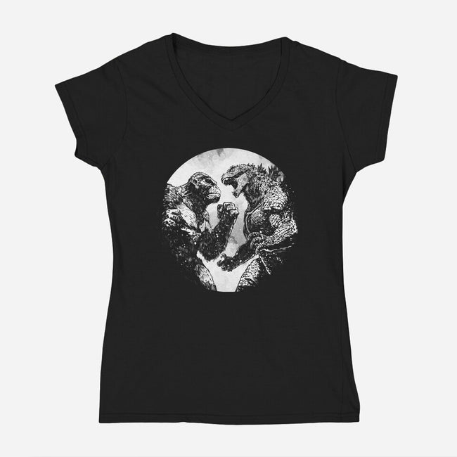 Face Off-Womens-V-Neck-Tee-kharmazero