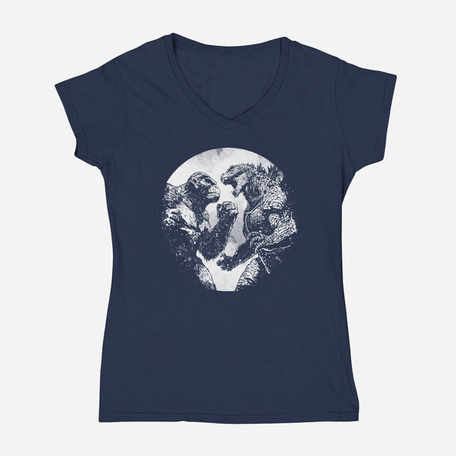 Face Off-Womens-V-Neck-Tee-kharmazero
