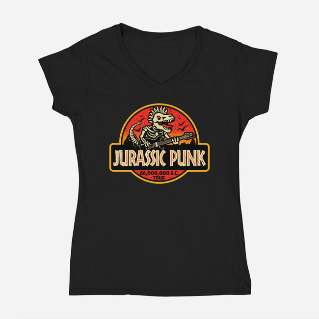 Jurassic Punk-Womens-V-Neck-Tee-erion_designs