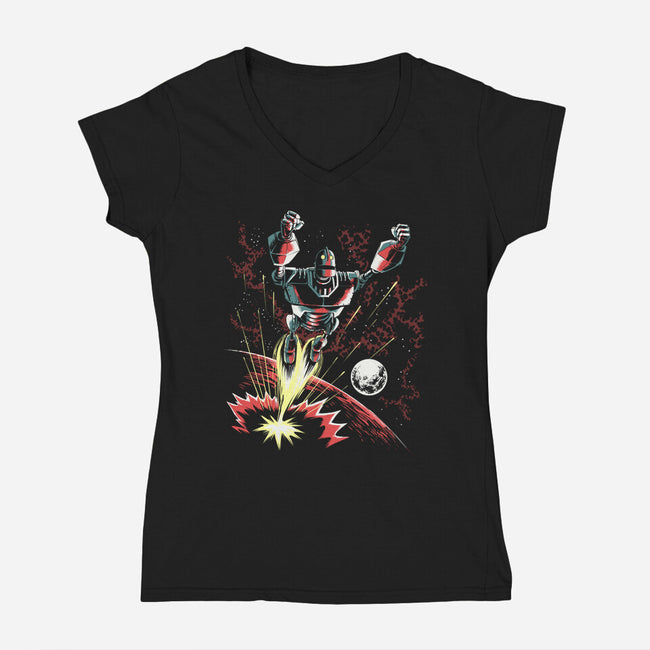 Retro Iron Giant-Womens-V-Neck-Tee-zascanauta
