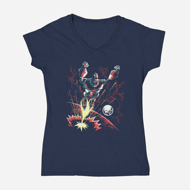 Retro Iron Giant-Womens-V-Neck-Tee-zascanauta