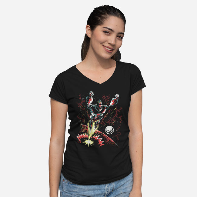Retro Iron Giant-Womens-V-Neck-Tee-zascanauta