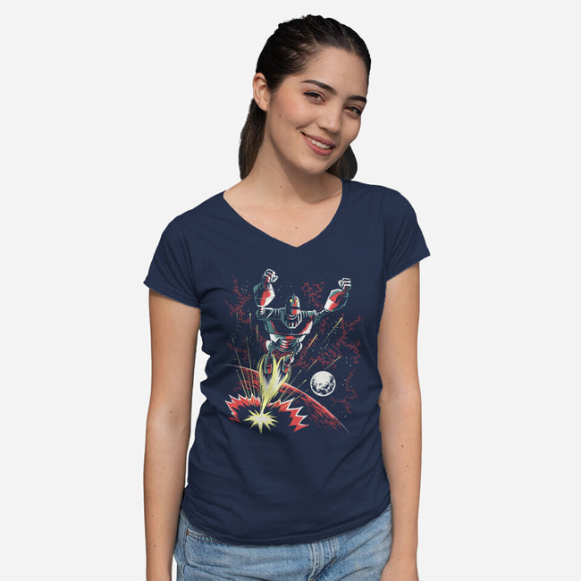 Retro Iron Giant-Womens-V-Neck-Tee-zascanauta