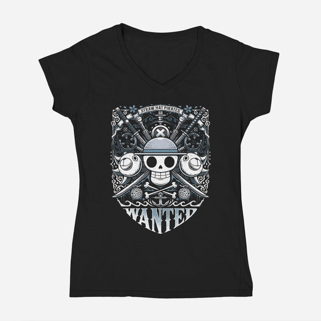 Wanted Pirates-Womens-V-Neck-Tee-StudioM6