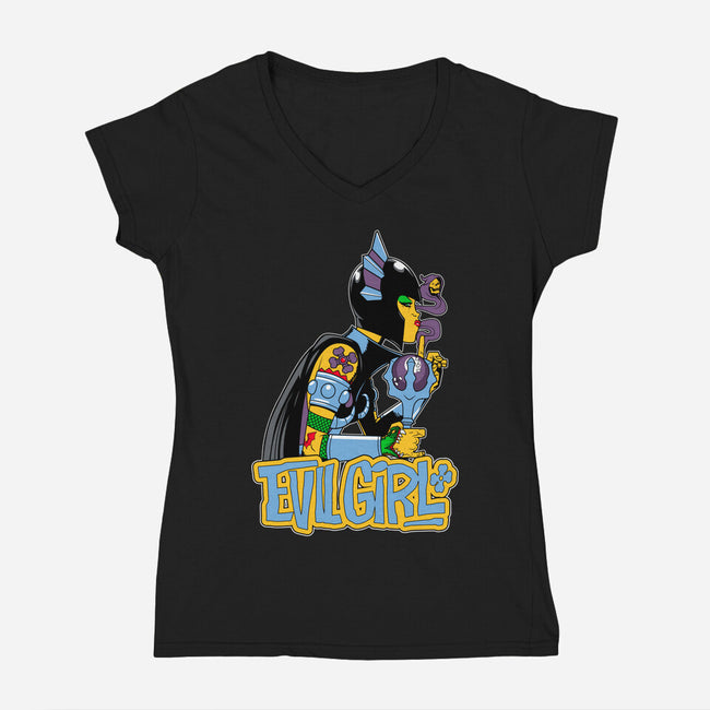 Evil Girl-Womens-V-Neck-Tee-boltfromtheblue