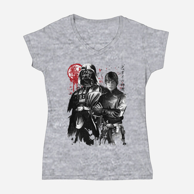 Dark And Light-Womens-V-Neck-Tee-DrMonekers