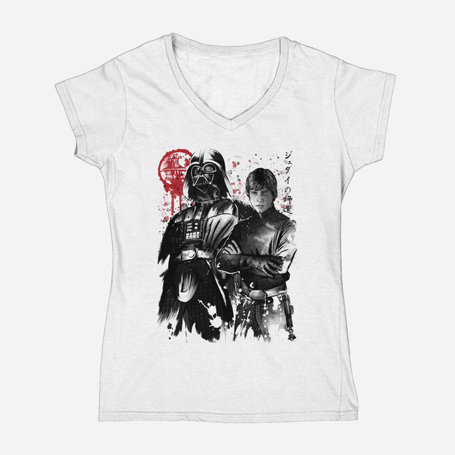 Dark And Light-Womens-V-Neck-Tee-DrMonekers
