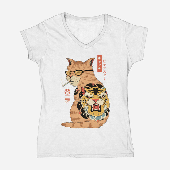 Hipster Catana-Womens-V-Neck-Tee-vp021