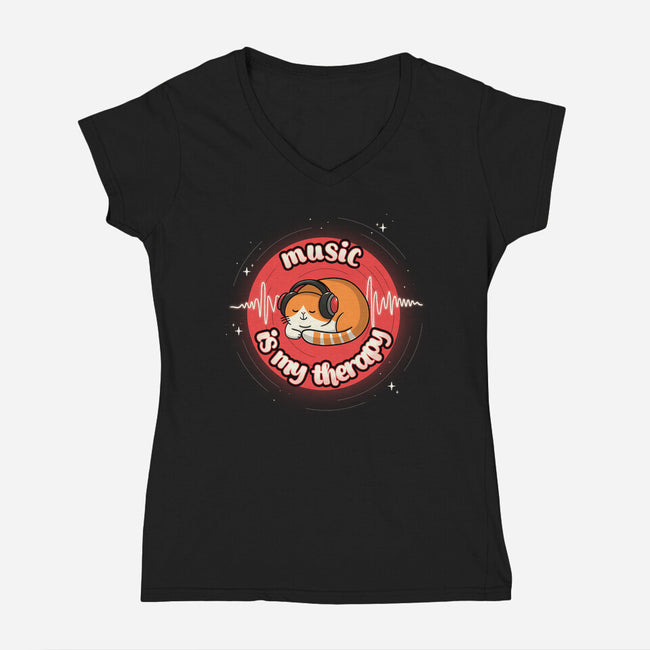 Music Is My Life-Womens-V-Neck-Tee-Freecheese