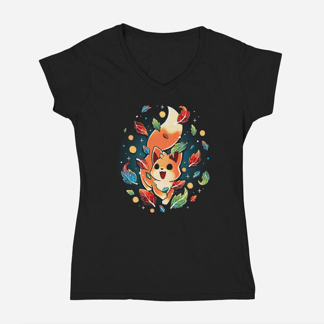 Funny Fox-Womens-V-Neck-Tee-Vallina84