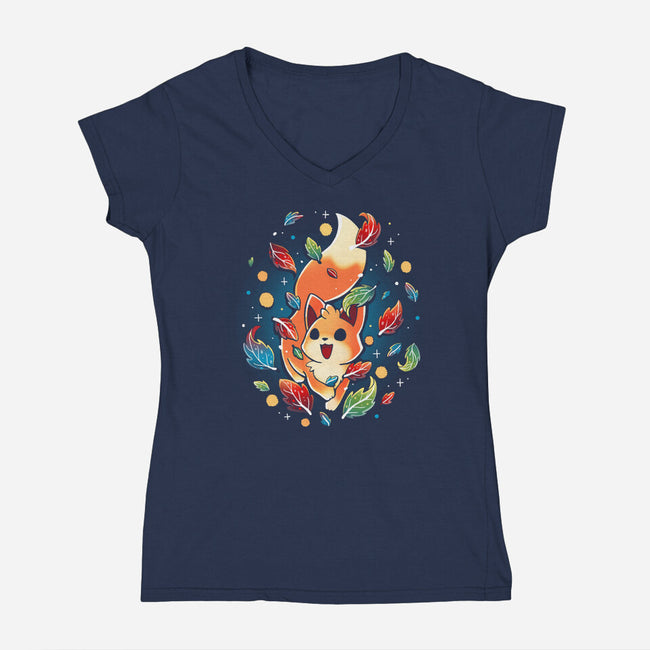 Funny Fox-Womens-V-Neck-Tee-Vallina84