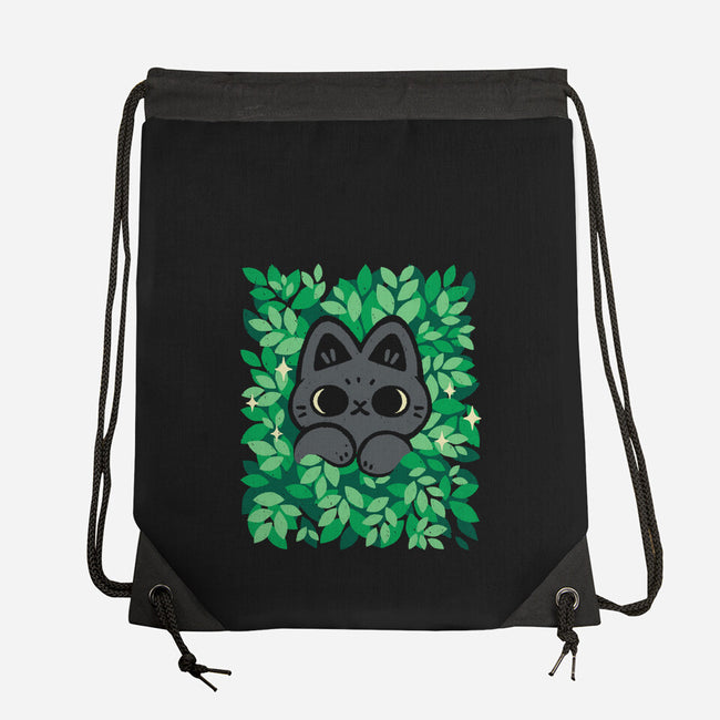 Cute Black Cat Peeking-None-Drawstring-Bag-xMorfina